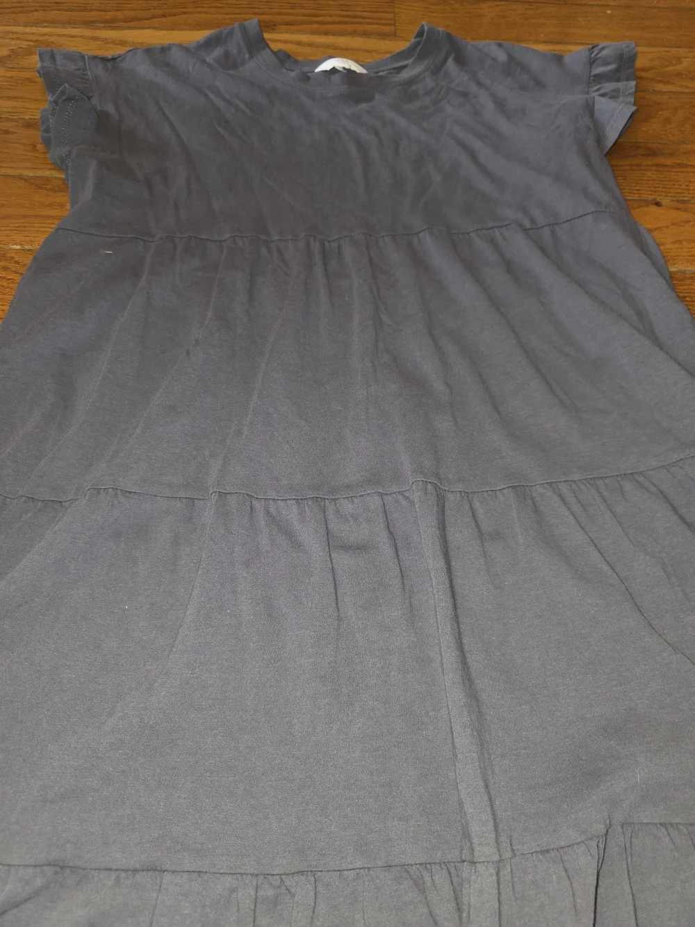 Time and Tru Slate Grey Tiered Ruffle Sleeve Mini Dress - Picture 2 of 5